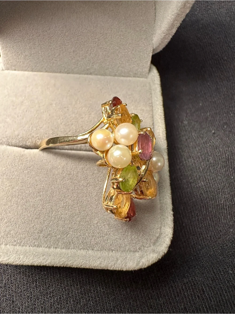 Kay Jewelers Multicolor Gemstone and Pearl Floral Cocktail Ring